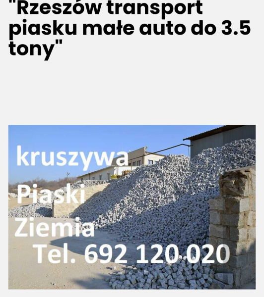 Sprzedam piasek kruszywa Rzeszów Krasne Malawa Kraczkowa tel 692120020 - zdjęcie 1