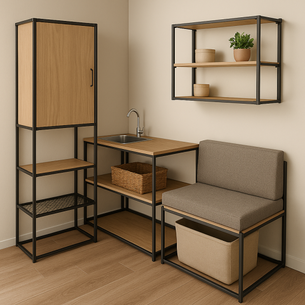 Zabudowa mikro apartamentów meble na wymiar projekt 3D - zdjęcie 6